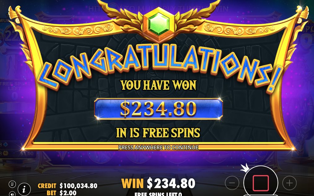 Gewinnanzeige nach einer Kette mit Tumble und Multiplier-Orbs